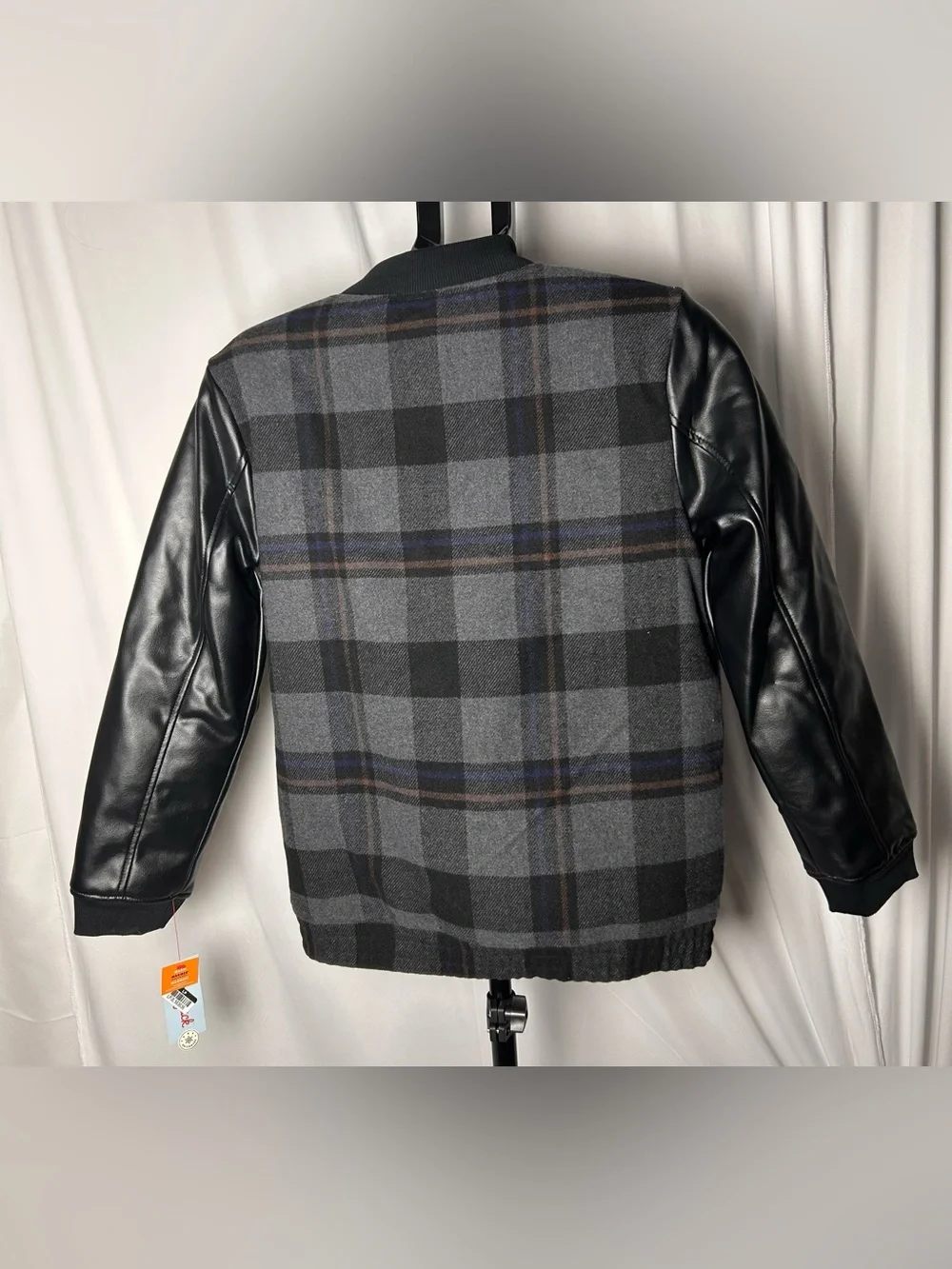 Cat & Jack Gray Plaid Bomber Jacket with Black Sleeves
